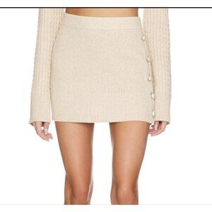 Stitches & Stripes Lilit Mini Skirt Latte Beige pull on Pearl buttons size L New
